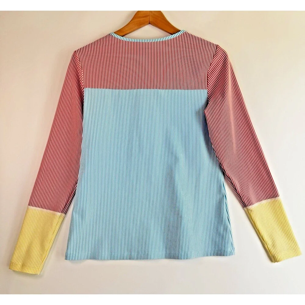 Lands End Girls Seersucker Rash Guard Swim Shirt Medium 10 12 Long Sleeve UPF 50